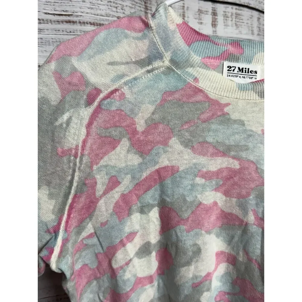 27 Miles Sweater Womens Small Pastel Camo Coastal Malibu Linen Cotton